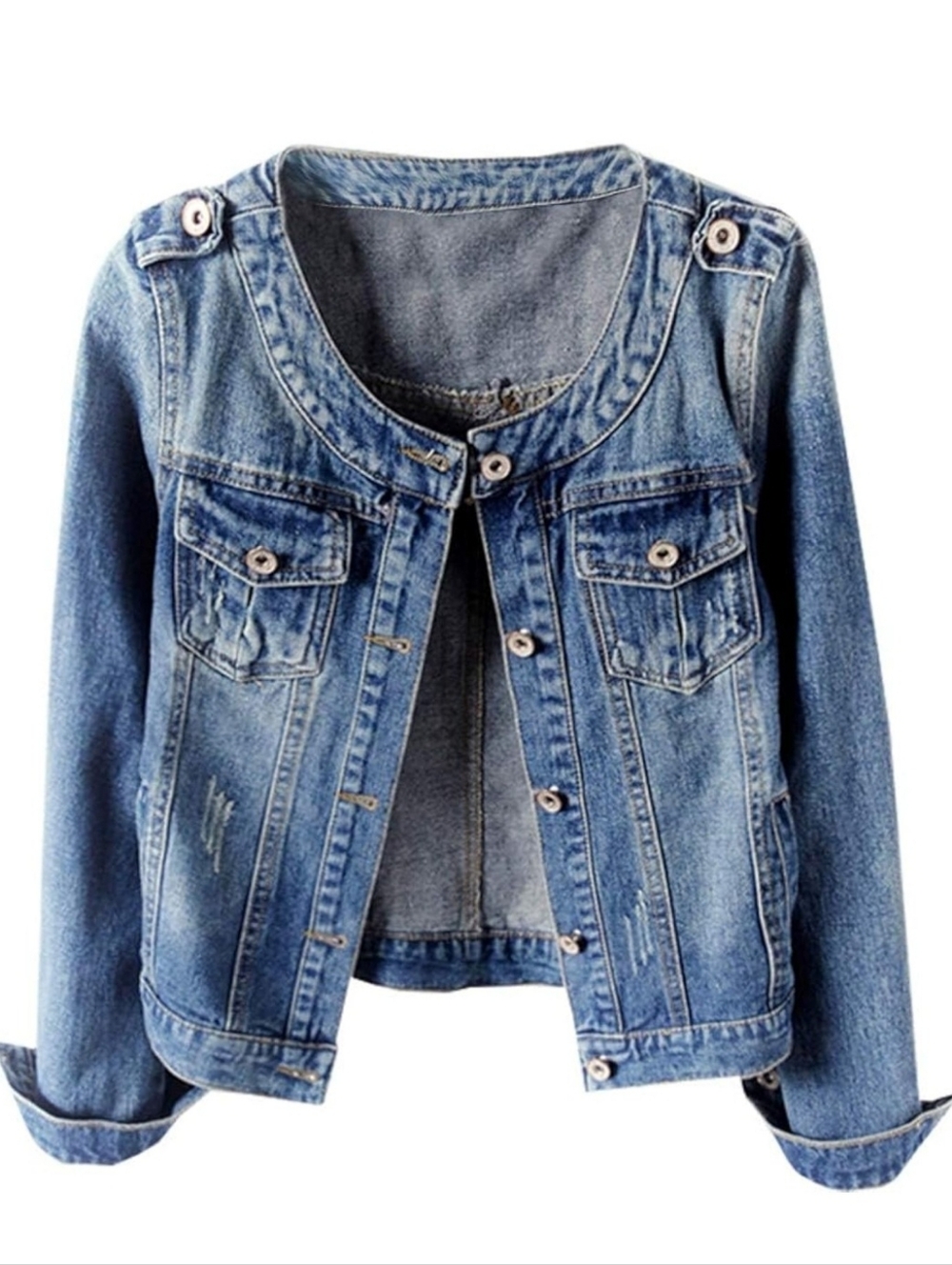 *Round/Collarless Denim Jacket*